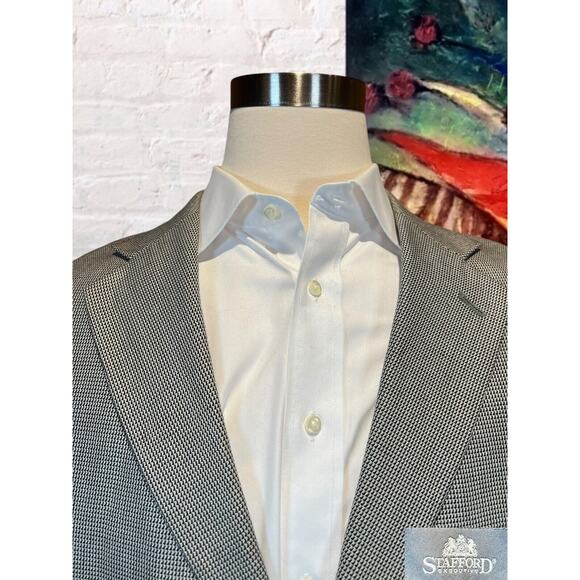 Stafford Signature 48L Silk Wool Houndstooth Soft Blazer Sport Suit Jacket - Picture 2 of 16